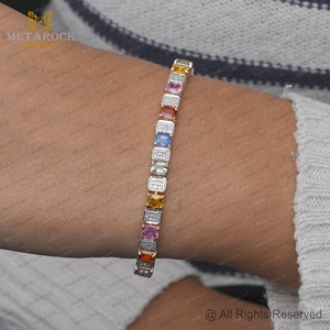 Pulsera de Oro Amarillo de 14k con Múltiples Gemas de Zafiro y Diamantes Naturales, Joyería Fina al por Mayor - Product Image 3