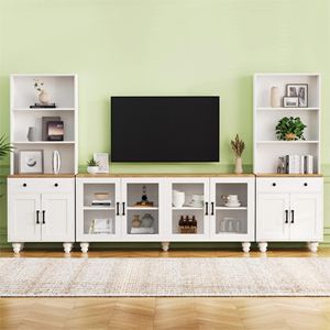 Supporto TV bianco fattoria alla moda gambe in legno massello a forma di zucca 70 \ "centro intrattenimento vetro temperato porte Console multimediale - Product Image 2