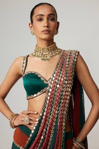 Sari de Georgette Sintética Premium con Bordado de Espejo Real, Estilo Bollywood, Largo hasta el Suelo, Diseñado para Celebraciones Festivas Elegantes y Fiestas - Product Image 4