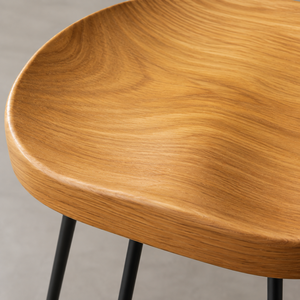 Modern Solid Wood Bar <b>Stool</b> <b>Seat</b> with Black Metal Frame Ergonomic Curved Wooden Top Rustic Industrial Design - Product Image 4