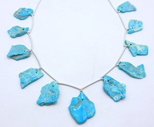 Perles brutes lisses en turquoise d'Arizona, 11 pièces, trouées sur le devant, brin de pierres précieuses en vrac pour la fabrication de bijoux - Product Image 1