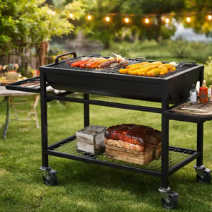 Estación de Barbacoa Portátil de Carbón con Estante de Almacenamiento y Ruedas con Bloqueo para Uso en Exteriores - Product Image 1
