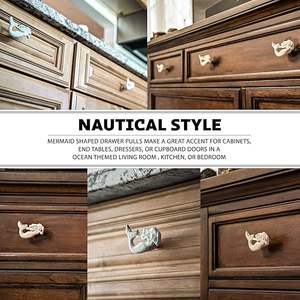 6 सफेद फिनिश कास्ट आयरन मर्मेड ड्रॉअर के अनुकूलन सेट का अनुकूलन सेट अलमारियाँ के लिए समुद्री तटीय सजावट - Product Image 3