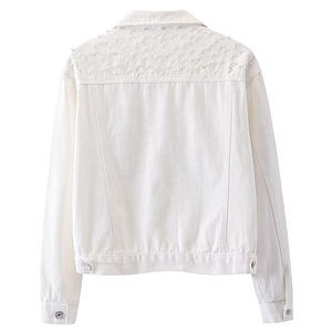 Veste en jean blanche brodée de perles pour femme, veste décontractée, veste en jean courte et élégante pour femme - Product Image 2