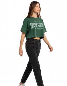 ONETEN APPAREL Camiseta corta para mujer con estampado de letras verdes, corte holgado, informal, manga corta, cuello redondo, top de algodón tipo jersey - Product Image 3