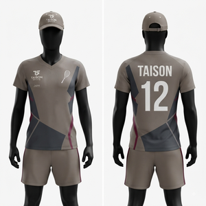 Tenue de squash pour femmes, qualité supérieure, tissu polyester haute performance 170 GSM, panneaux taupe, noir, bordeaux, logo personnalisé par transfert thermique - Product Image 1