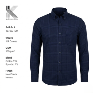 เสื้อเชิ้ตผู้ชายผ้าฝ้ายผสมสแปนเด็กซ์ ลายสก็อตแคนวาส 165GSM ยืดได้ สไตล์ลำลองทางธุรกิจ รับผลิตแบบ OEM ODM - Product Image 1