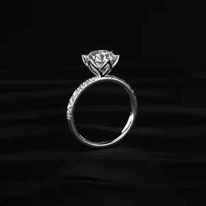 Bague florale solitaire à taille ronde de laboratoire avec bande pavée, plaquée or, bague de mariage de luxe certifiée IGI, clarté VVS-VS - Product Image 3