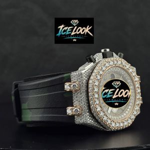 Reloj Cronógrafo de Lujo con Incrustaciones de Diamantes, Cuarzo, Acero Inoxidable, Bisel de Dos Tonos, Esfera con Escala Mixta, Correa de Camuflaje, Caja de 10 mm para Hombre - Product Image 4