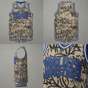 ชุดบาสเก็ตบอลลายกราฟฟิตี MALUZA Industries เสื้อเจอร์ซีย์ตาข่ายแบบกำหนดเองพร้อมกางเกงขาสั้น ชุดแฟชั่นสตรีท สไตล์อเมริกาและยุโรป - Product Image 6