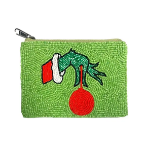 Monedero rojo con cuentas, diseño de árbol de Navidad, cierre con cremallera, hecho a mano, mini, unisex - Product Image 5