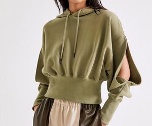 Sweat à capuche en molleton pour femme, style streetwear, 100% coton, à manches ouvertes, pull-over de haute qualité, étiquette personnalisable, printemps automne, décontracté - Product Image 5