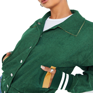 Chaqueta Clásica de Béisbol Varsity para Mujer, de Pana Bicolor, con Ribete a Rayas, Bolsillos Dobles, Manga Larga, para Actividades al Aire Libre - Product Image 3