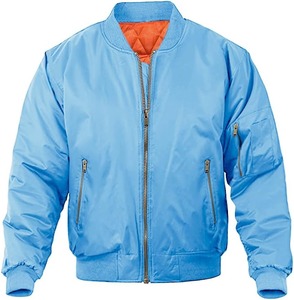 Blouson bomber bleu clair pour homme, fermeture éclair, couleur unie, vêtement d'extérieur décontracté, col montant, matière polyester, pour l'automne - Product Image 1