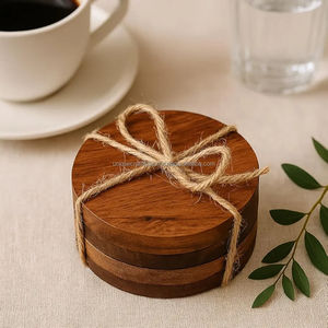 <b>Round</b> Wooden Coasters Gift Set of 4 | Handcrafted Natural Wood Drink <b>Mats</b> | Eco-Friendly <b>Table</b> Decor - Product Image 1