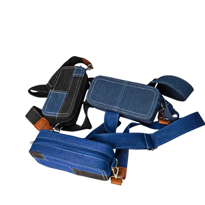 Denim Crossbody Bag With <b>Adjustable</b> <b>Strap</b> And Zipper Closure In Blue And Black Colors - Product Image 6
