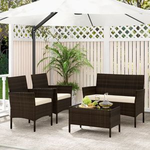 Acogedor Juego de Muebles de Ratán para Patio de 4 Piezas con Cómodos Cojines para Asientos, Ideal para Entretenimiento en el Jardín - Product Image 6