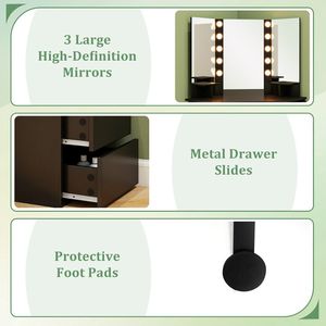 3-colore LED illuminato specchio e presa di corrente angolo Vanity Desk per trucco vanità - Product Image 6