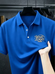 Men's Black Shirt Short Sleeve Digital Printing Logo Breathable Casual Jersey Knitted Polyester/Cotton Solid Front Design Button - Product Image 3