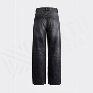 High Waist Wide Leg Stonewashed Denim Pants Men Cotton Casual Loose Fit Autumn Style Dark Wash <b>Jeans</b> - Product Image 3
