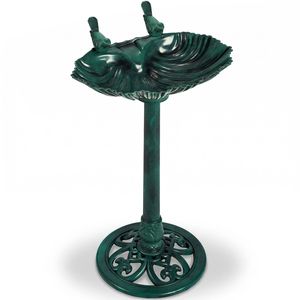 Vasca per Uccelli in Resina Verde Scuro 50*36*81cm con Fontana Solare 1.4W e Bordo a Conchiglia per il Birdwatching in Giardino - Product Image 1