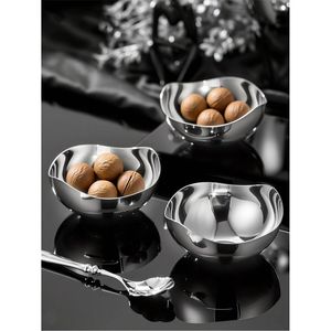 Bol à chocolat en métal argenté de luxe, plat de service décoratif à bord ondulé, vaisselle moderne, bol à bonbons et à noix, fournitures hôtelières - Product Image 1