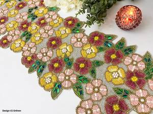 Handmade Bohemian Floral Fabric Table <b>Runner</b> Irregular Shape Pink Yellow Red <b>Green</b> Embroidered Design Mats Pads - Product Image 4