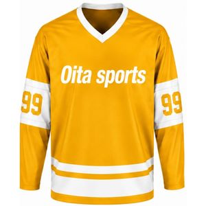 Conjunto de Hockey sobre Hielo Sublimado Amarillo para Hombre, Jersey y Pantalones Cortos de Poliéster a Rayas, Ropa Deportiva de Alto Rendimiento, Uniforme de Equipo, Ropa de Entrenamiento - Product Image 3