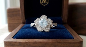 แหวนหมั้นรูปใบไม้ประดับอะความารีนธรรมชาติ ดีไซน์แบบคริสเตียน ตัวเรือนเงินแท้ 925 ประดับแบบซ่อน ดีไซน์ลายพฤกษศาสตร์สุดหรู - Product Image 4