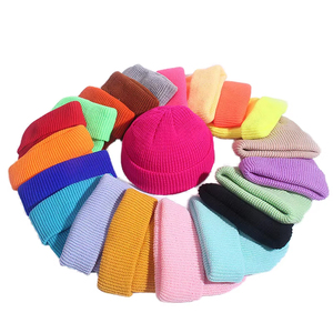 Bonnet en tricot uni en gros, 30% laine, 70% fibre, logo personnalisé, noir, rouge, bord simple, bonnet d'hiver - Product Image 1