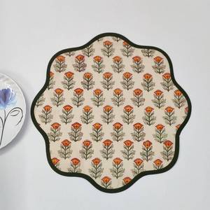 Sage Green Flower Placemat Block Print fabric <b>table</b> <b>mat</b> easy care <b>TABLE</b> DECOR washable rustic kitchen decor dining <b>mat</b> - Product Image 3