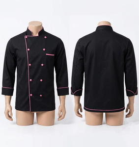 Uniforme de Chef Moderno, 200 GSM, Tela Transpirable de Polialgodón, Ribete Negro y Rosa, Logotipo Personalizado, Ropa de Trabajo, Estilo de Cocina de Restaurante - Product Image 1