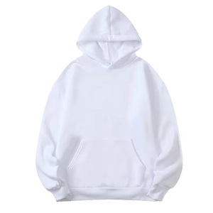 Sweat-shirt à capuche blanc pour homme, coupe classique, tricoté, décontracté, pour l'automne, 100% coton, couleur unie, tissu en molleton français - Product Image 3