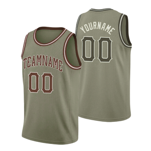 Custom Basketball Jersey Olive Green <b>Maroon</b> Trim Teamname 00 Unisex Adult Breathable Polyester Tank <b>Top</b> - Product Image 2