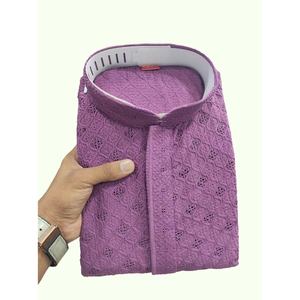 VÊTEMENTS DE FORME RAYON BRODERIE TRAVAIL POUR HOMME KURTA AVEC PAYJAMA VIOLET - Product Image 1