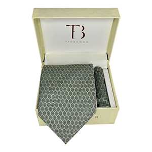 Conjunto de Corbata y Pañuelo de Bolsillo de Cachemira con Diseño Geométrico Tie Benon en Azul Polvoriento, Verde Pantano y Azul Marino para Traje de Novio - Product Image 5