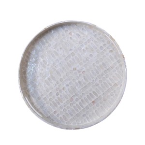 Plateau rond en mosaïque de nacre, fait main, décoration de table en coquillages - Product Image 1