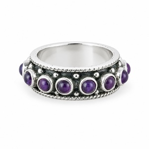 Natural Amethyst <b>Eternity</b> <b>Ring</b> 925 Sterling <b>Silver</b> Oxidized Band Handmade Minimalist Stackable February Birthstone <b>Ring</b> Gift - Product Image 1