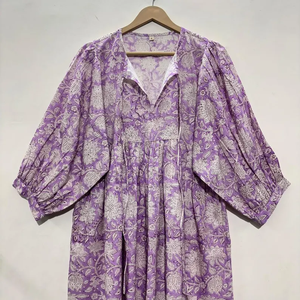 Vestido Midi Informal de Algodón para Mujer con Mangas Abullonadas, Cintura Imperio, Estilo Babydoll, Vestido de Verano, 100% Algodón, Corte Holgado, Cuello en V, Túnica - Product Image 4