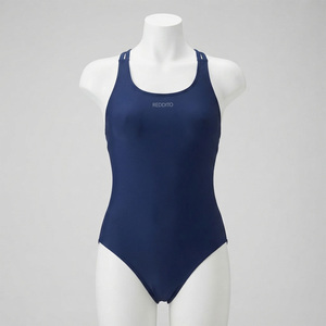REDDITO Women's <b>Bikini</b> Solid Navy Blue Crew Neck Spandex Polyester Stretch Front Logo Design High Waist Breathable Anti-chlorine - Product Image 1