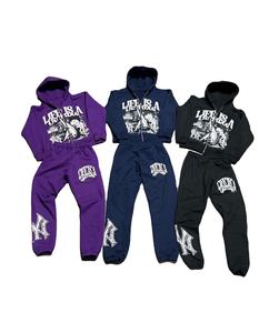 Ensemble sweat à capuche zippé et pantalon de jogging imprimé coupe ample grande taille pour homme, style streetwear vintage délavé à l'acide, collection automne Fizay Enterprises - Product Image 3