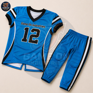 Nouveauté : Pantalon de football américain personnalisé en polyester maille bleu uni avec sérigraphie et taille élastique rembourrée - Product Image 2
