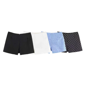 Shorts de Cintura Alta para Mujer, Falda Pantalón, Color Sólido, Diseño de Puntos, Estilo Casual, Tejido Elástico, Corte Regular - Product Image 1