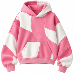 Sudadera con Capucha para Mujer, Color Rosa y Blanco, Estilo Casual de Otoño, Hombros Caídos, Manga Larga, Felpa - Product Image 1