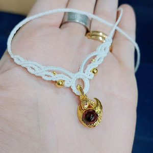 Colgante de Cuarzo Rutilado Dorado con Macramé, Collar Tejido a Mano Color Crema, Forma de Bola de Bambú Budista, Aleación de Zinc, Joyería Clásica de Lujo - Product Image 3