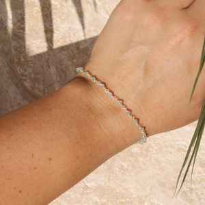 Delicate Raw Aquamarine Beaded <b>Bracelet</b> 925 Sterling <b>Silver</b> Chain March Birthstone Gemstone <b>Bracelet</b> - Product Image 4