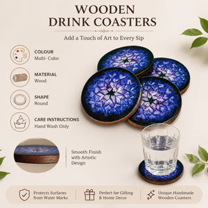 Handcrafted Wooden Drink Coasters Set | Premium Round Tea Coffee Cup Mats Decorative <b>Table</b> <b>Protector</b> for Home Office Dining Gift - Product Image 5