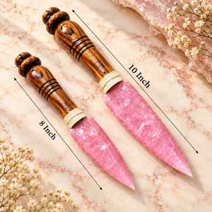 Dague en verre rose avec manche en bois fait main, athame fantaisie de 8/10 pouces pour décoration d'autel bohème et objet de collection - Product Image 2