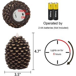 Real Wax Pine Cone Candles Flameless LED with Flickering Wick Battery Operated Indoor Holiday Decorations Timer Set - Product Image 2