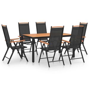 Ensemble de salle à manger en aluminium thermolaqué noir avec assise en Textilene WPC pour usage extérieur - Product Image 1